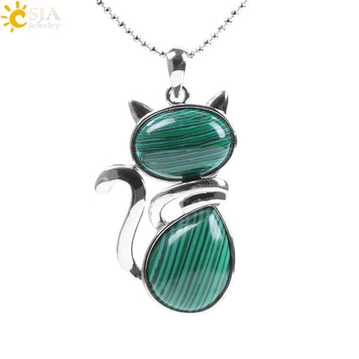 Cute Cat natural stone Copper Pendant Necklace In Bulk
