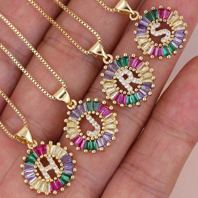 Copper 18K Gold Plated Plating Inlay Letter Zircon Pendant Necklace