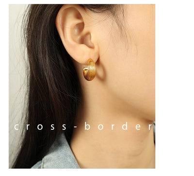 1 Pair IG Style Retro Classic Style C Shape Polishing Plating 304 Stainless Steel 18K Gold Plated Ear Studs