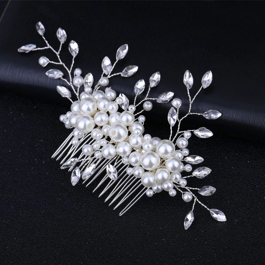 women's glam wedding bridal geometric artificial pearl hair combs insert comb