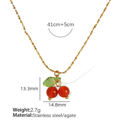 Jewelry Cute Cherry Titanium Steel Plating Pendant Necklace