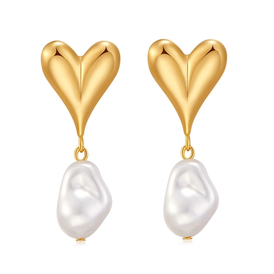 1 Piece Vintage Style Lady Wedding Pearl Inlay Copper Artificial Pearls 18K Gold Plated Drop Earrings