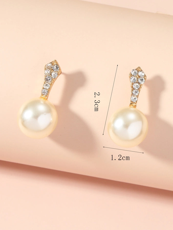 1 Pair Lady Geometric Inlay Alloy Artificial Pearls Ear Studs