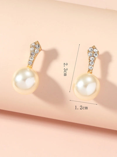1 Pair Lady Geometric Inlay Alloy Artificial Pearls Ear Studs