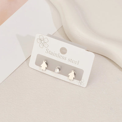 1 Set Halloween Cute Sweet Animal Cat Bat Polishing Inlay 304 Stainless Steel Zircon 18K Gold Plated Ear Studs