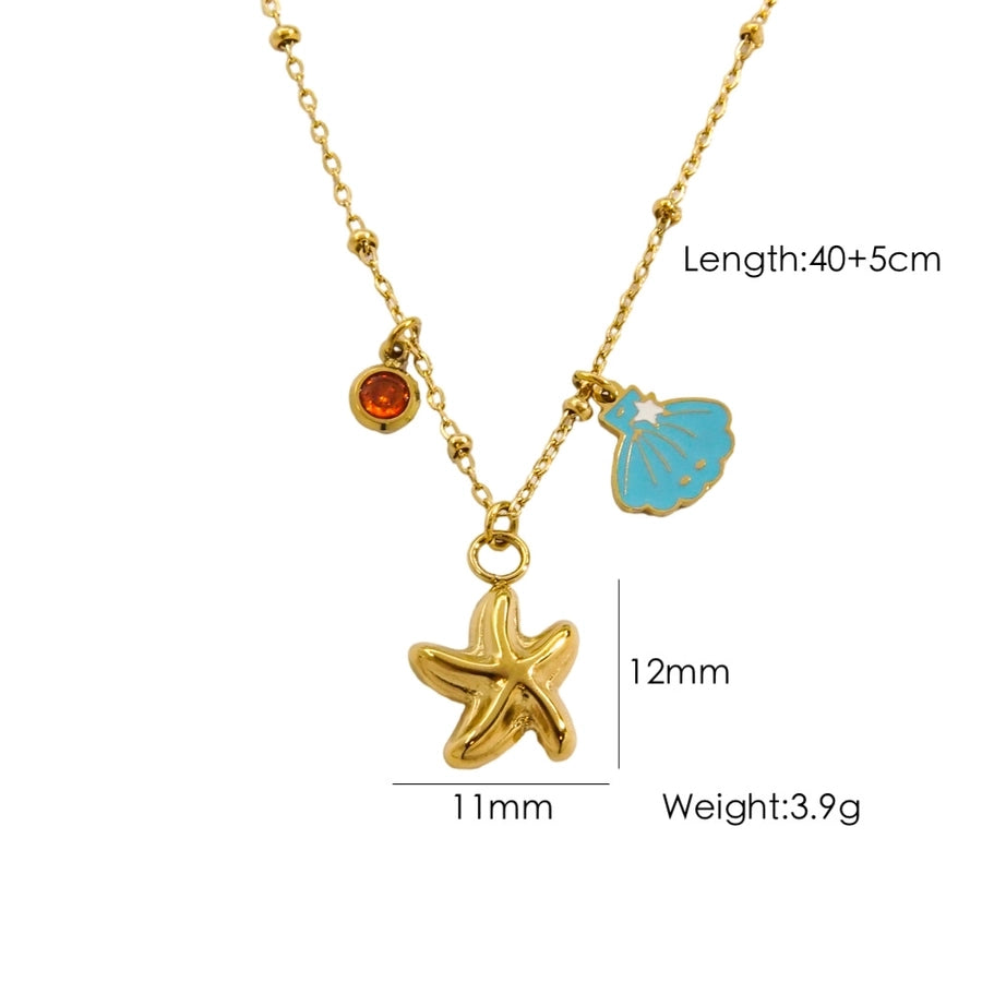 Jewelry Marine Style Starfish Mermaid Shell Titanium Steel Pendant Necklace