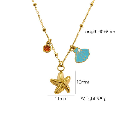Jewelry Marine Style Starfish Mermaid Shell Titanium Steel Pendant Necklace