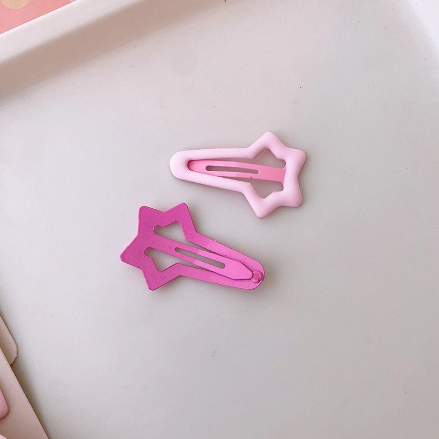 New Sweet Rose Pink Versatile Basic Hollow Heart Five-Star BB Clip Dripping Oil Partysu Hair Clip Hair Accessories