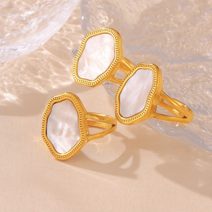 Jewelry Elegant Baroque Style Irregular Titanium Steel Shell 18K Gold Plated Inlay Open Rings