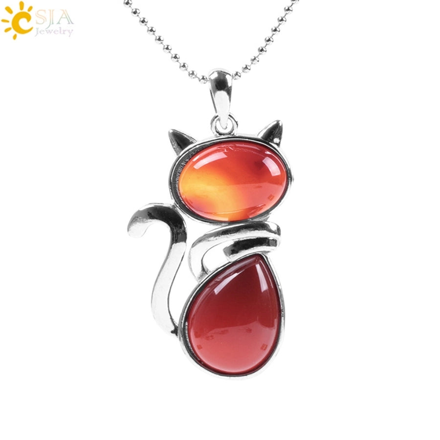 Cute Cat natural stone Copper Pendant Necklace In Bulk