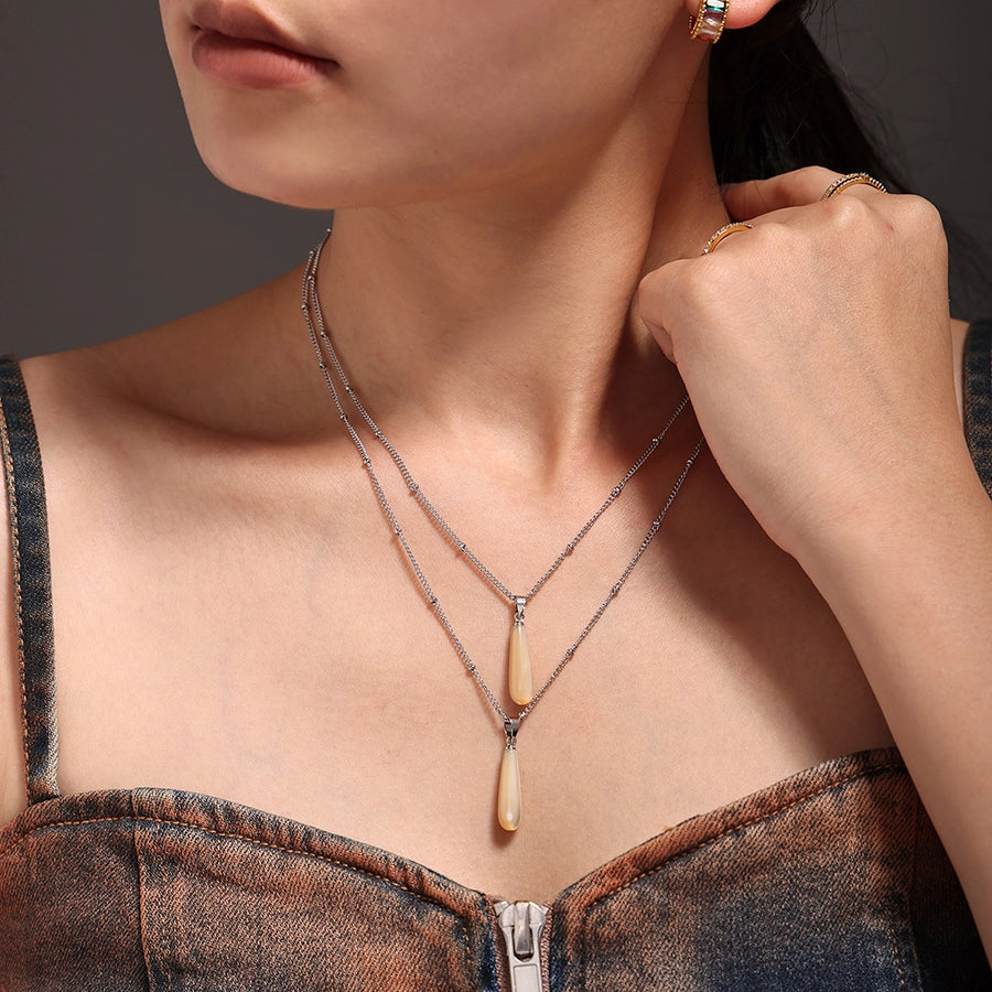 Jewelry Elegant Luxurious Vacation Water Droplets 304 Stainless Steel Shell 18K Gold Plated Pendant Necklace