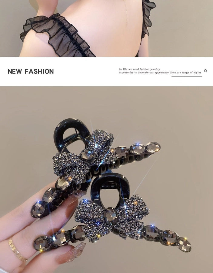 Full diamond bow large hair clip high-grade updo hairpin female back spoon  New elegant clip headdress