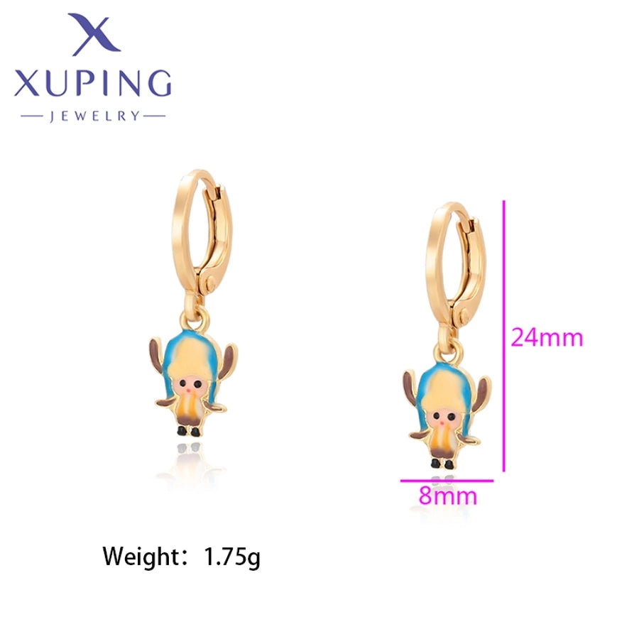 1 Pair Cute XUPING Sweet Cartoon Character Enamel Copper 18K Gold Plated Drop Earrings