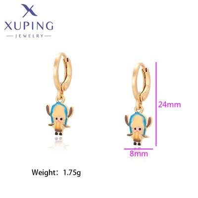 1 Pair Cute XUPING Sweet Cartoon Character Enamel Copper 18K Gold Plated Drop Earrings