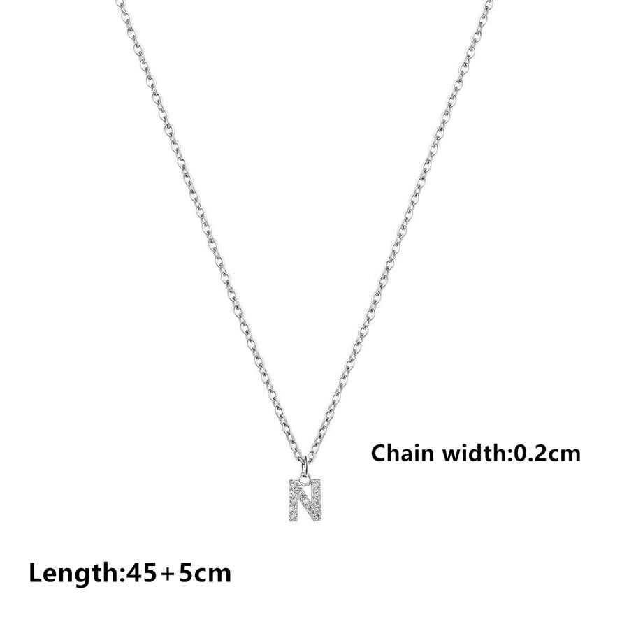 201 Stainless Steel Copper Inlay Letter Zircon Pendant Necklace