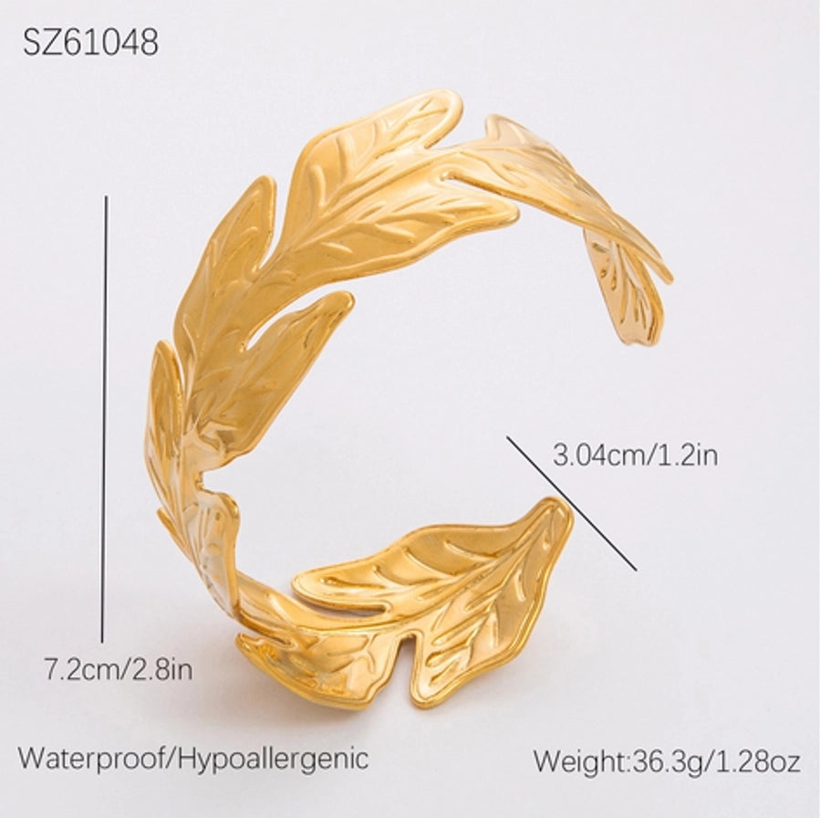 Casual Retro Leaves Flower 304 Stainless Steel Cuff Bracelets In Bulk