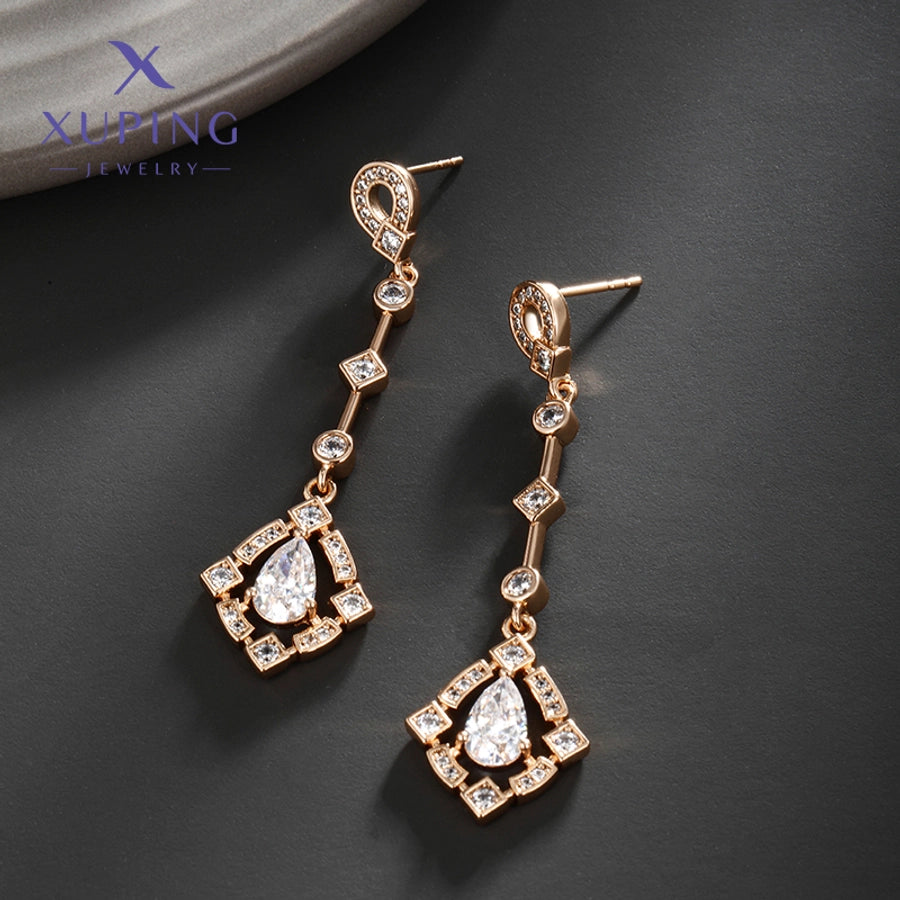 1 Pair Elegant Luxurious XUPING Geometric Inlay Copper Artificial Gemstones 18K Gold Plated Drop Earrings