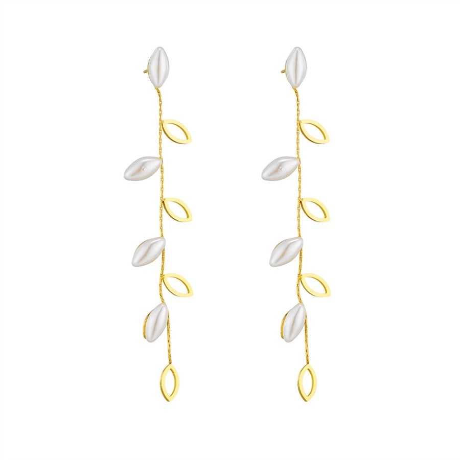 1 Pair Casual Simple Style Leaf Plating Titanium Steel Drop Earrings