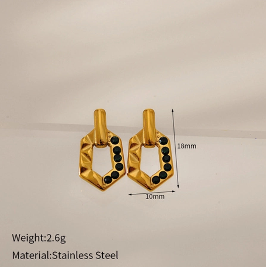 1 Pair Elegant Vintage Style Geometric 304 Stainless Steel Zircon Ear Studs