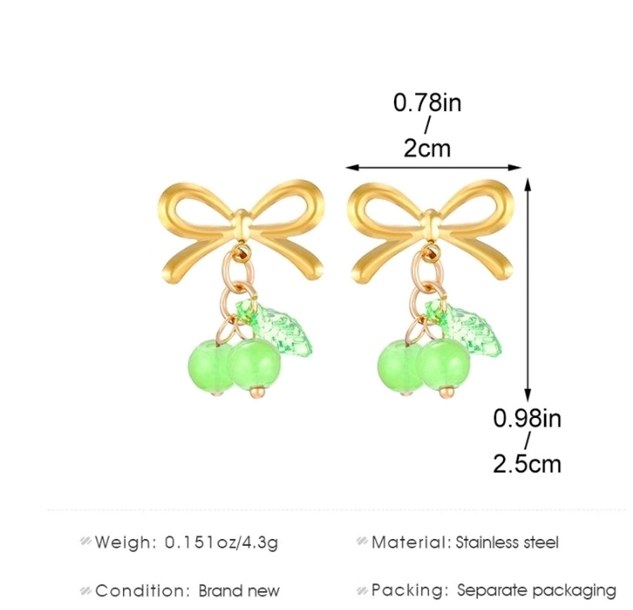 Jewelry Sweet Simple Style Cherry Bow Knot 304 Stainless Steel Rings Earrings