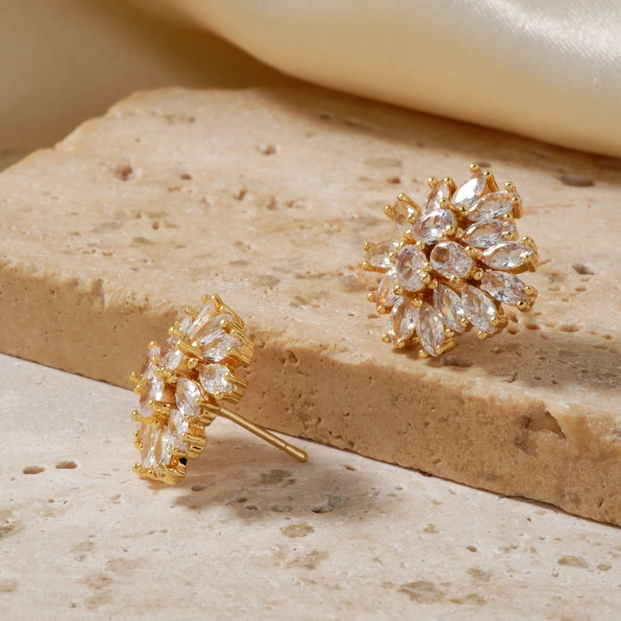 1 Pair Glam Pastoral Shiny Floral Inlay Copper Zircon K Gold Plated Rhodium Plated Ear Studs