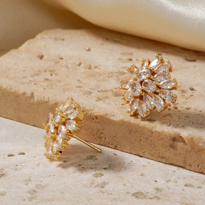 1 Pair Glam Pastoral Shiny Floral Inlay Copper Zircon K Gold Plated Rhodium Plated Ear Studs