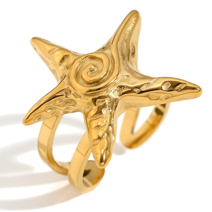 Jewelry Retro Starfish Titanium Steel 18K Gold Plated Plating Rings Earrings Necklace
