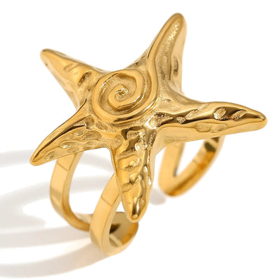 Jewelry Retro Starfish Titanium Steel 18K Gold Plated Plating Rings Earrings Necklace