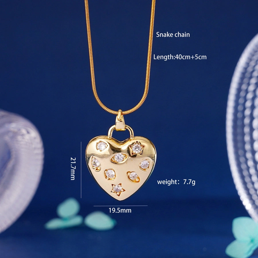 304 Stainless Steel Copper Heart Shape Pendant Necklace