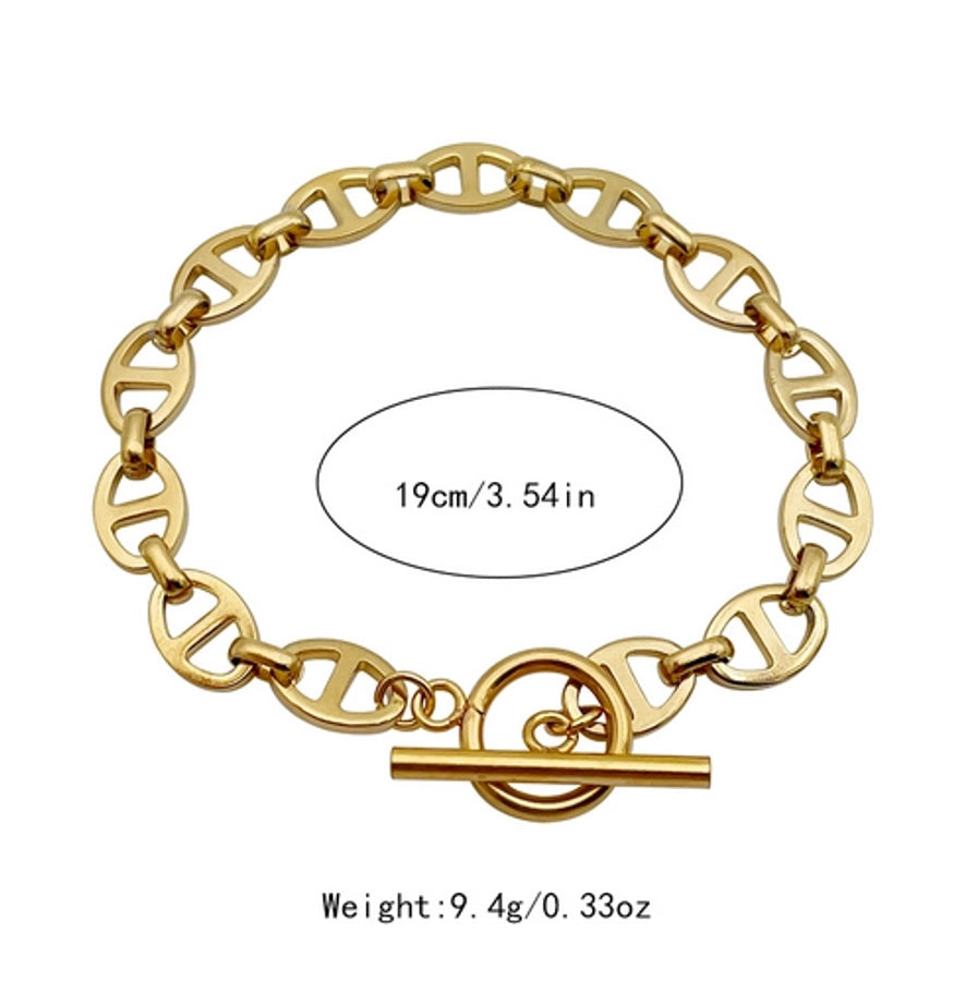 Elegant Classic Style Roman Style Oval Pig nose 304 Stainless Steel 14K Gold Plated Bracelets In Bulk