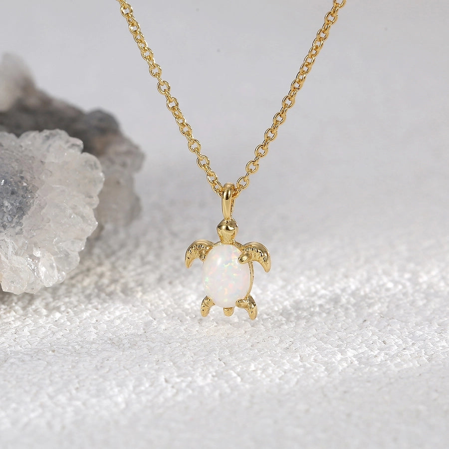 Copper Brass 18K Gold Plated Inlay Tortoise Geometric Animal Artificial Gemstones Zircon Necklace