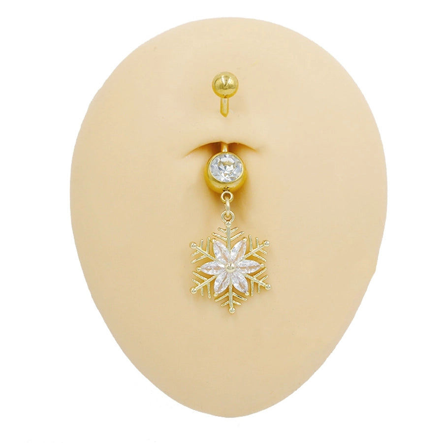 1 Piece Belly Rings Sexy Classic Style Snowflake 316 Stainless Steel  Alloy Plating Rhinestones Glass 18K Gold Plated White Gold Plated