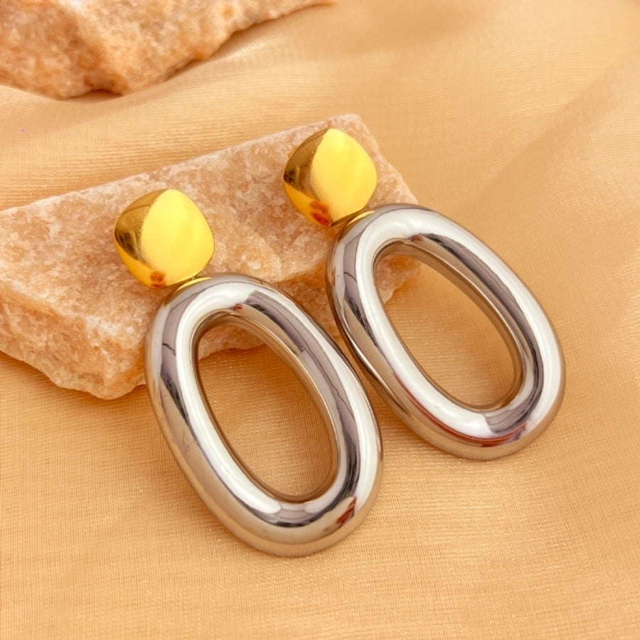 1 Pair Elegant Retro Irregular Oval Hollow Out 201 Stainless Steel 18K Gold Plated Drop Earrings