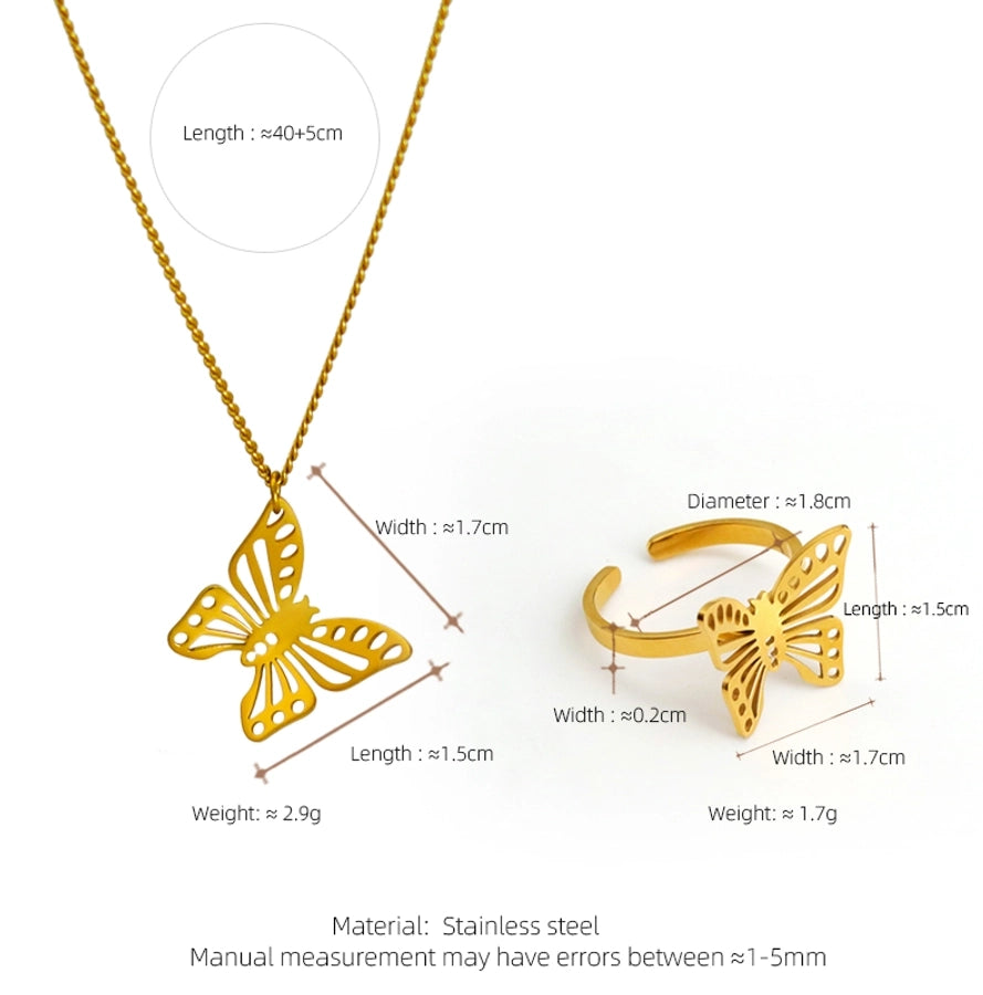 Jewelry Classic Style Commute Butterfly 304 Stainless Steel 18K Gold Plated Hollow Out Jewelry Set