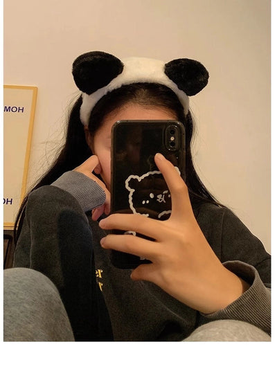 Cute cartoon plush panda ear headband facial mask for washing autumn and winter wide-brimmed hair band female Net Red