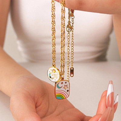 Jewelry IG Style Cute Moon Titanium Steel Enamel Plating Pendant Necklace