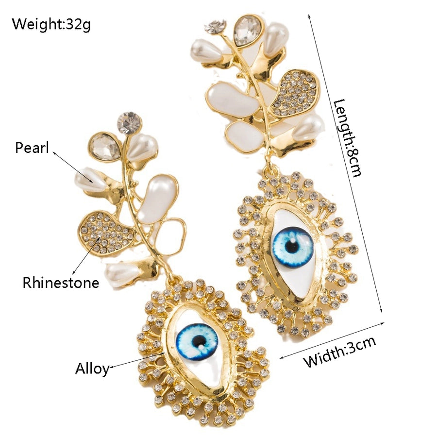 1 Pair Exaggerated Vacation Devil's Eye Inlay Alloy Resin Rhinestones Beads Gold Plated Drop Earrings