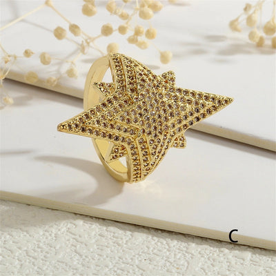 Copper Inlay Hexagram Star Zircon Open Rings