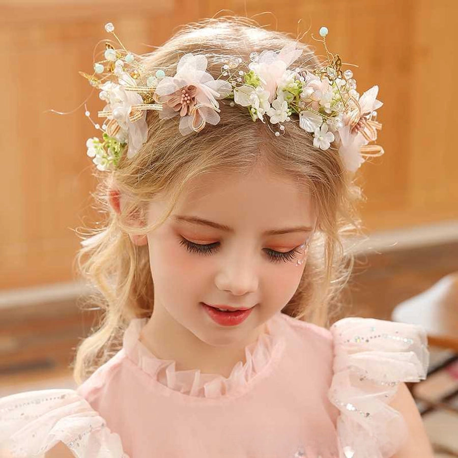 Children's Wreath Headwear Princess Super Fairy Strap Pearl Headband Wedding Flower Girl Headband Mori Headband Hair Accessories
