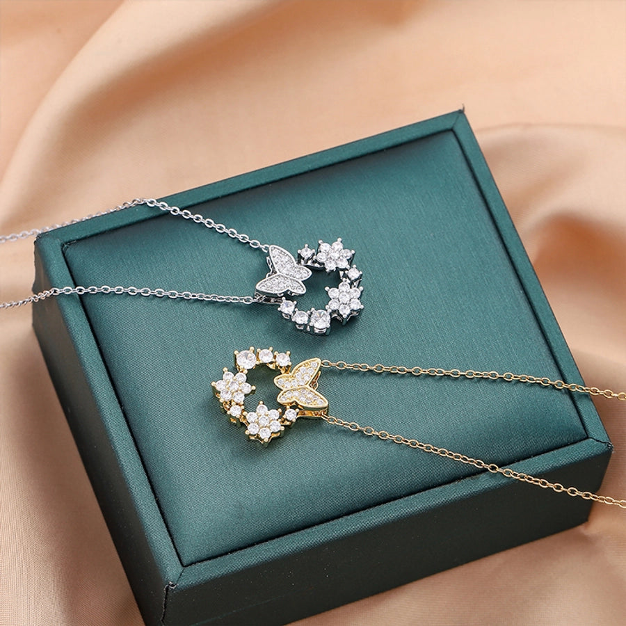 Jewelry Cute Queen Bridal Butterfly 316 Stainless Steel  Copper Zircon 18K Gold Plated Appliques Pendant Necklace