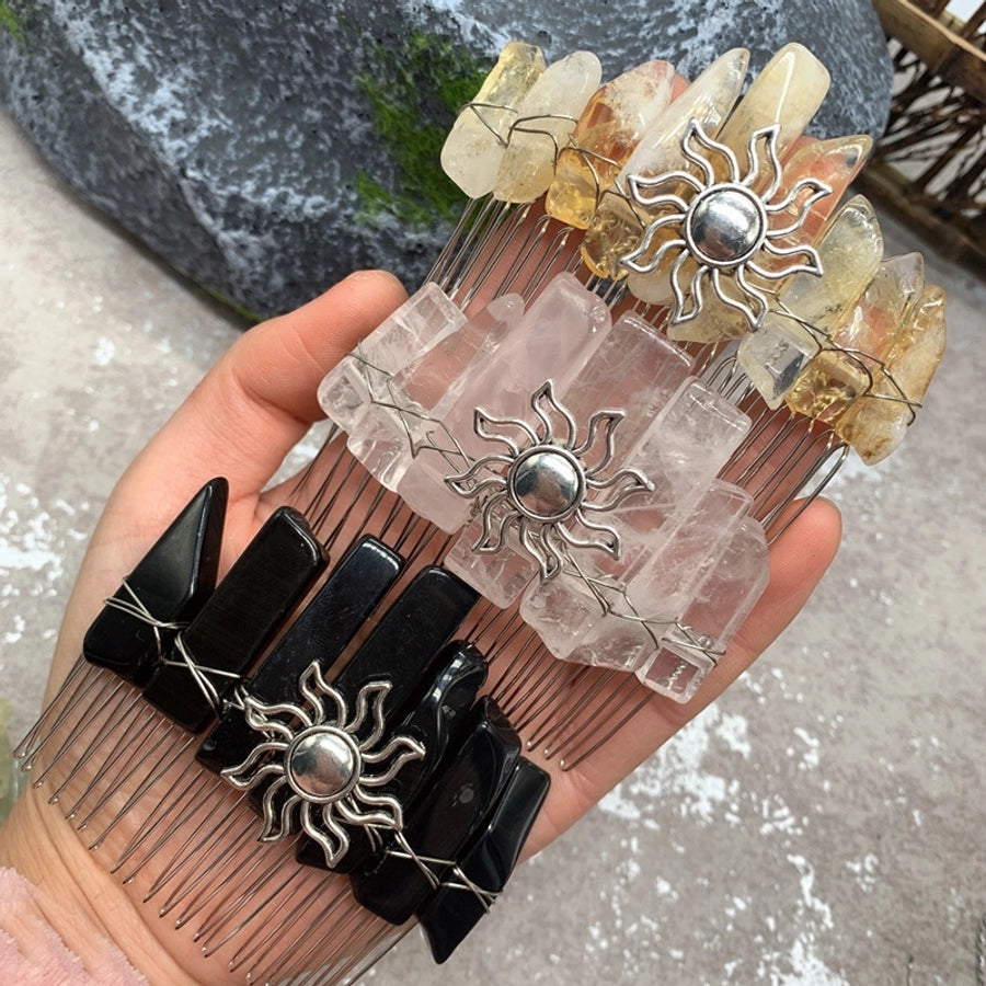 fashion sun color block crown crystal insert comb 1 piece
