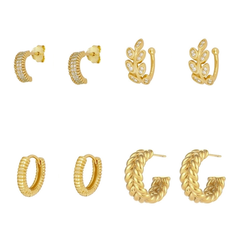 1 Pair Retro Simple Style Geometric Inlay Copper Zircon Gold Plated Ear Cuffs Earrings Ear Studs