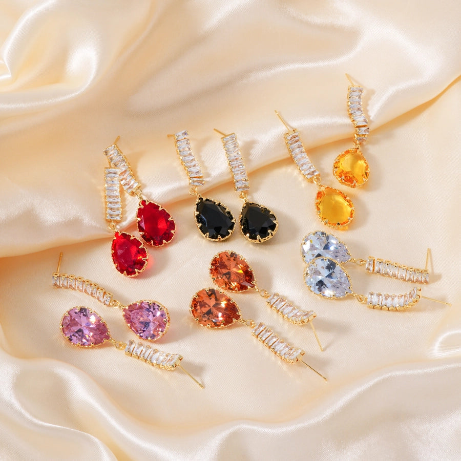 1 Pair Elegant Simple Style Streetwear Water Droplets Inlay Copper Zircon K Gold Plated Rhodium Plated Drop Earrings