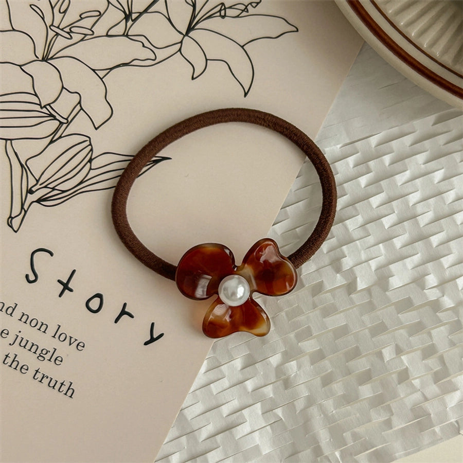 Women's Sweet Flower Acetic acid sheets Pearl Hair Tie