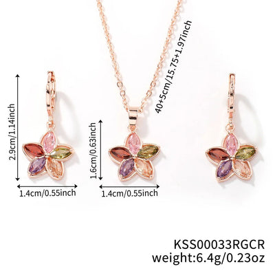 Copper K Gold Plated Inlay Water Droplets Flower Glass Jewelry Set