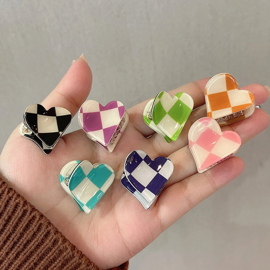 fashion heart checkerboard forehead mini grab clip side hairpin