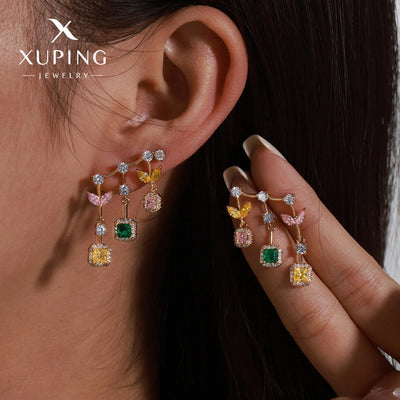1 Pair Glam Luxurious Geometric Plating Copper Artificial Gemstones 18K Gold Plated Drop Earrings