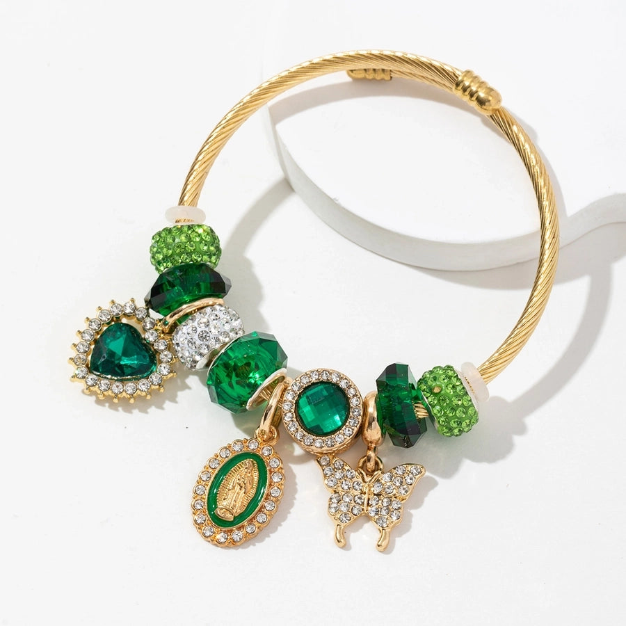 Modern Style Simple Style Geometric Heart Shape 304 Stainless Steel Alloy Artificial Crystal Bangle In Bulk