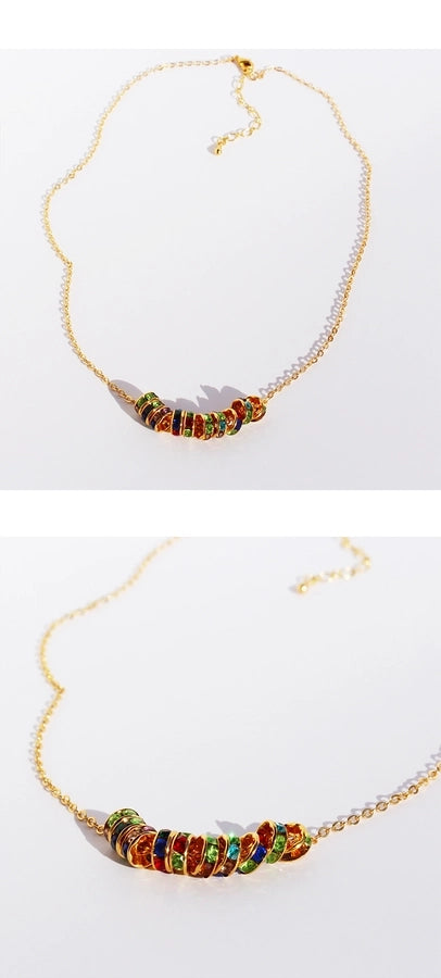 Brass 24K Gold Plated Beaded Plating Inlay Circle Zircon Brass Necklace