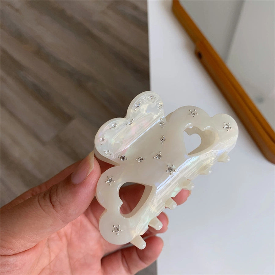 Women's Sweet Heart Shape Acetic acid sheets Hollow Out Inlay Rhinestones Hair Claws